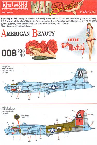 Kits World Decals 1/48 BOEING B-17 FLYING FORTRESS My Devotion & A Bit of Lace